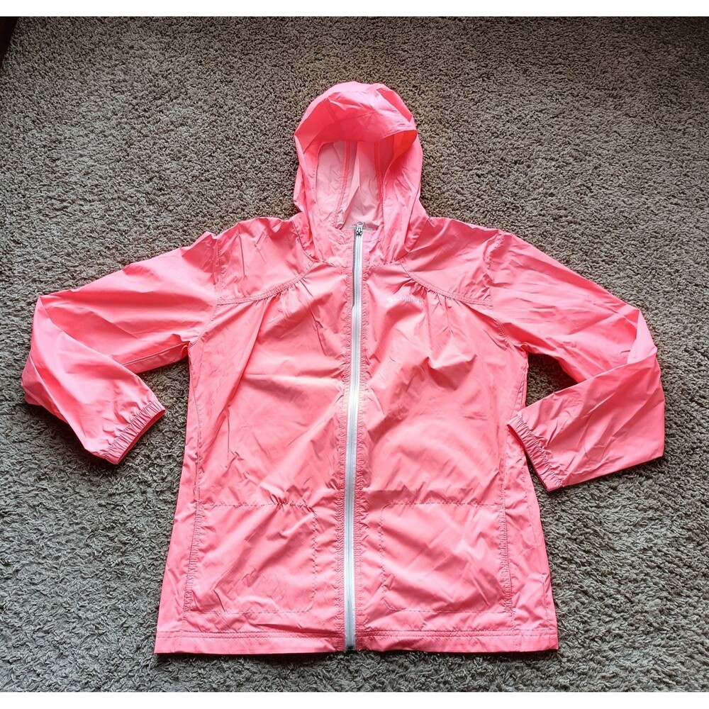 Columbia Sportwear Windbreaker Women's XL Neon Orange Full Zip Hooded  Pockets